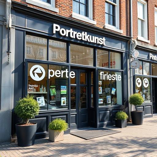 Exterieur van de PortretKunst fotostudio in Amsterdam met het logo duidelijk zichtbaar.