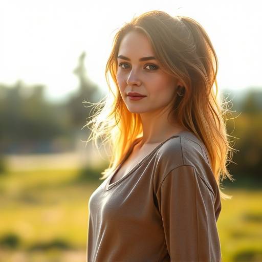 Modelfoto in een natuurlijke omgeving, casual kleding, ontspannen pose.